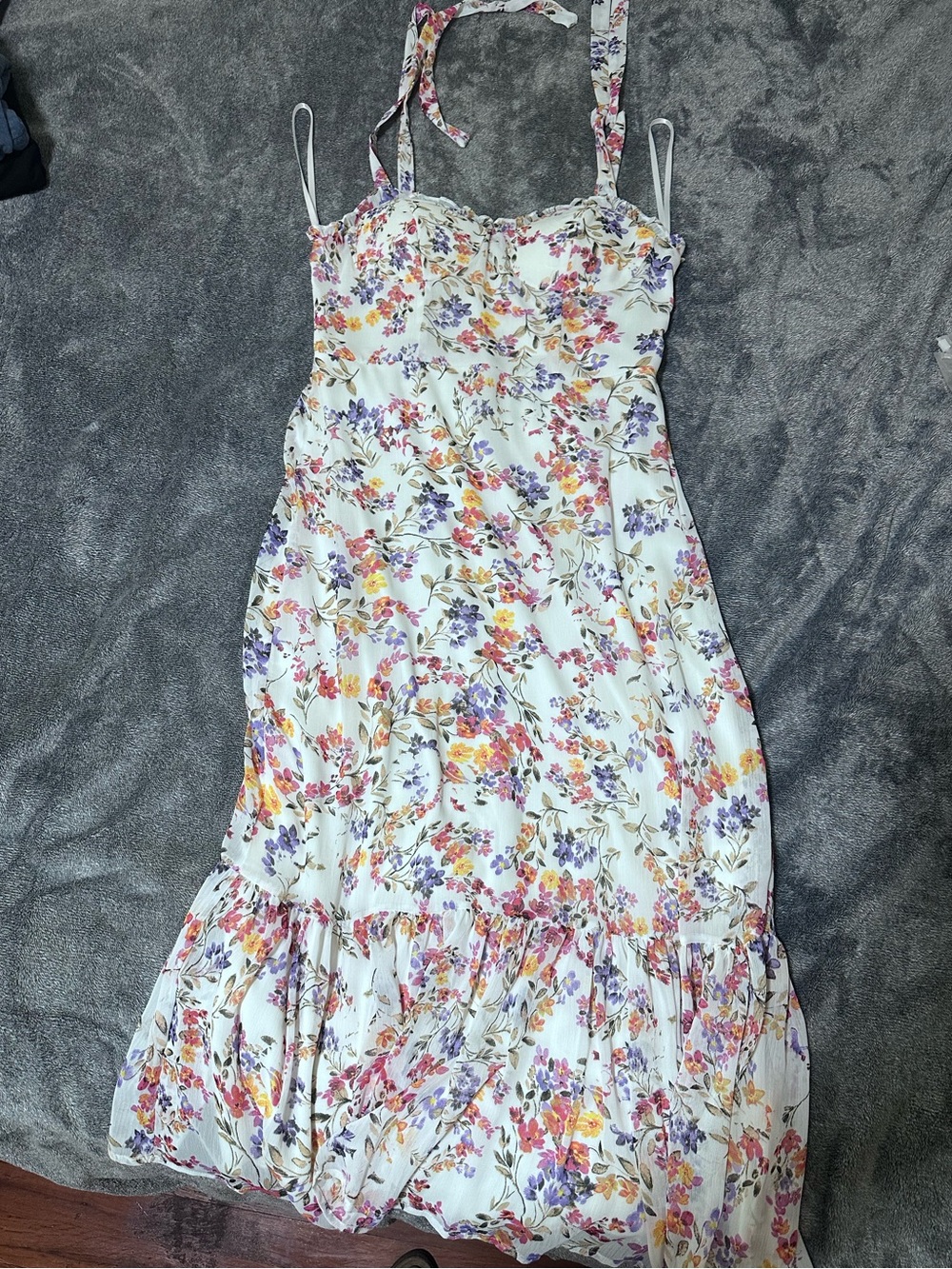 City Studio White Midi Dress with Pink, Purple & Yellow Floral Print